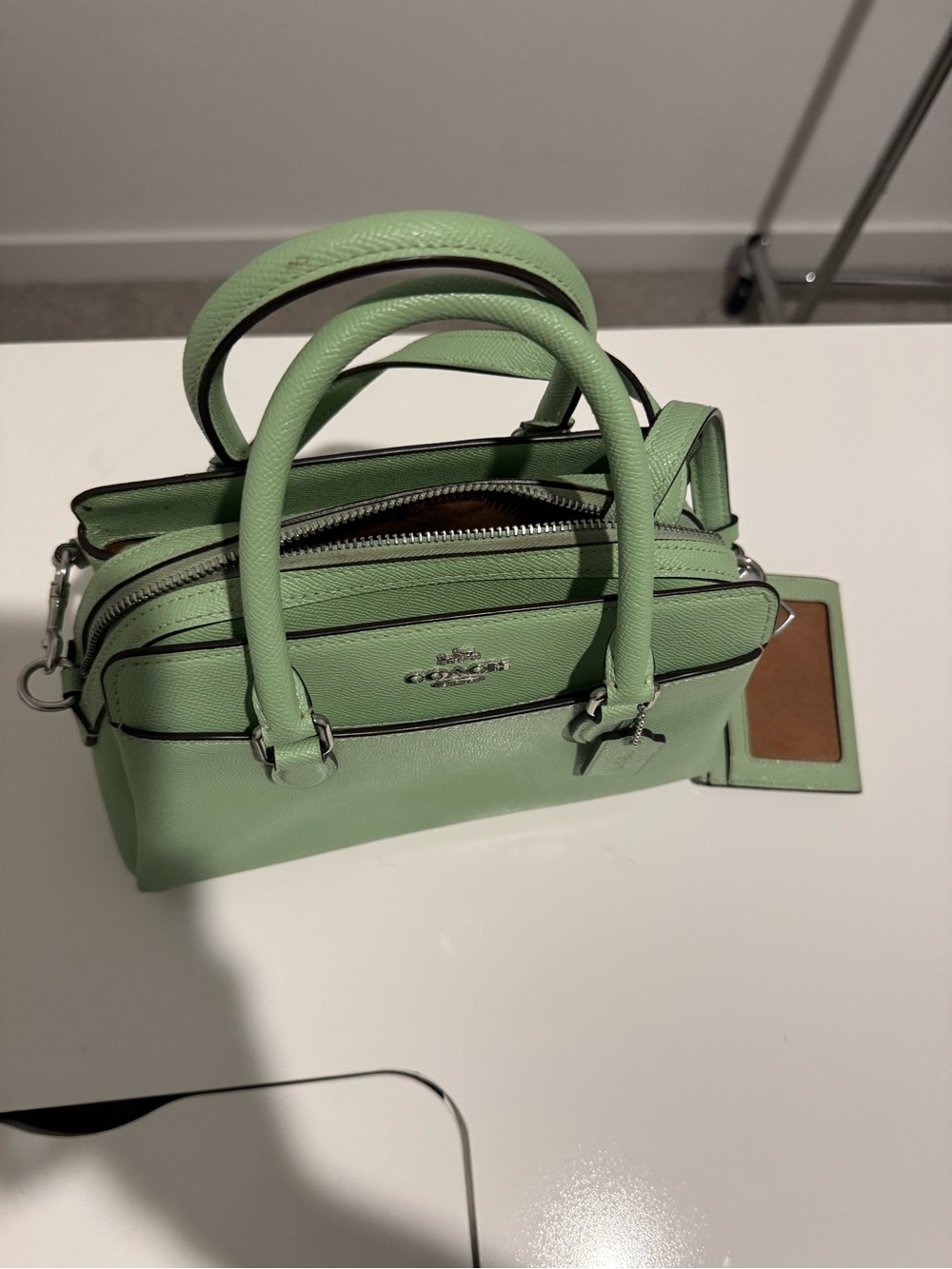 Coach Mint Green Mini Satchel with Matching Card Pouch - Picture 3 of 4